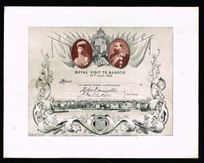 Image for Royal Visit to Bangor, 27th July, 1903; Invitation/Admission to Grand Stand
