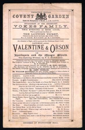 Valentine & Orson, or, Harlequin and the Magic Shield; Theatre Program, C1880 Image for Valentine & Orson, or, Harlequin and the Magic Shield; Theatre Program, C1880