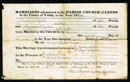 Image for Marriage Certificate; Leeds, UK, 1836