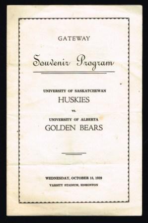 Image for Souvenir Program; University of Saskatchewan Huskies Vs. University of Alberta Golden Bears; October 18, 1939