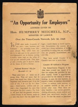 Image for An Opportunity for Employers; Address Given By Hon. Humphrey Mitchell, MP, Minister of Labour