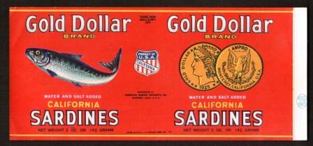 Image for California Sardines Can Label: Gold Dollar, 1930s