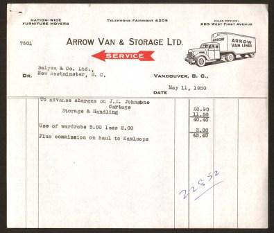 Image for Arrow Van & Storage Commercial Invoice: Vancouver, 1950