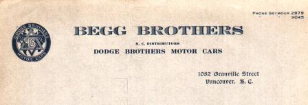 Image for Unused letterhead from Begg Brothers, BC Distributor of Dodge Brothers Motor Cars
