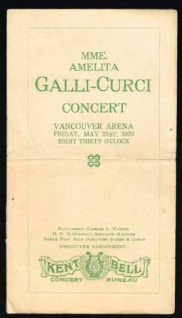 Mme. Amelita Galli-Curci Concert; Program, Vancouver, 1920 Image for Mme. Amelita Galli-Curci Concert; Program, Vancouver, 1920