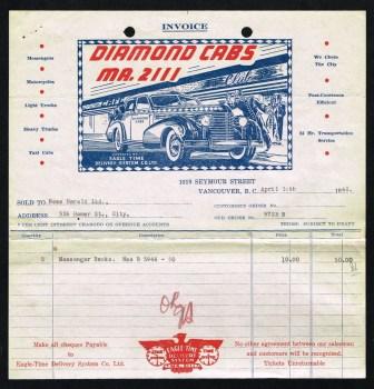 Image for Invoice from Diamond Cabs, Vancouver, BC; 1942