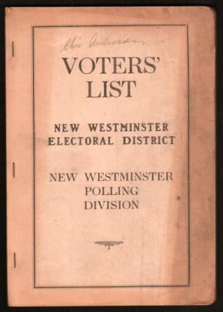 Image for Voters' List, New Westminster Electoral District, New Westminster Polling Division; May 1st, 1939